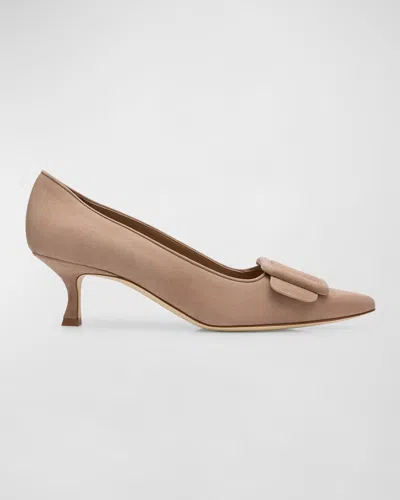 Manolo Blahnik Maysale Suede Buckle Pumps In Brown