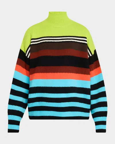 Christopher John Rogers Striped Ribbed Wool-blend Turtleneck Sweater In Multi