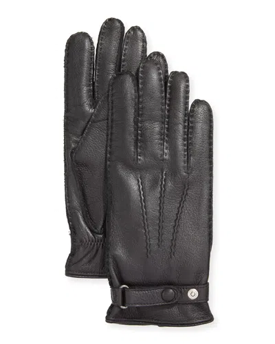 Hestra Gloves Winston Snap Leather Cashmere-lined Gloves In Black