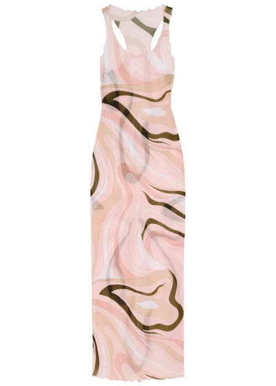 Pucci Marmo Printed Stretch-tulle Maxi Dress In Pink