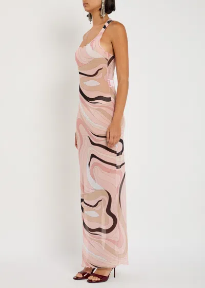 Pucci Marmo Printed Stretch-tulle Maxi Dress In Pink
