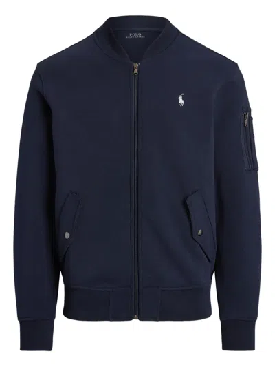 Polo Ralph Lauren Zip-up Embroidered Bomber-style Sweatshirt In Blue