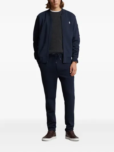 Polo Ralph Lauren Zip-up Embroidered Bomber-style Sweatshirt In Blue