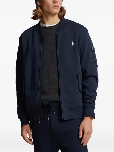 Polo Ralph Lauren Zip-up Embroidered Bomber-style Sweatshirt In Blue