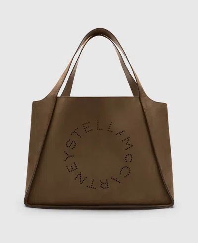 Stella Mccartney Logo Large Suede Tote Bag In Brown