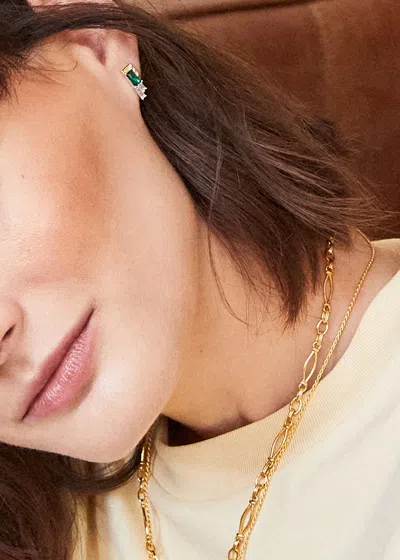 V By Laura Vann Laura Vann Audrey Rhodium And Gold-plated Earrings In Green