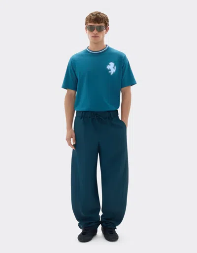 Ferrari Cotton T-shirt With Embossed Prancing Horse In Blue