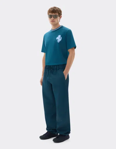 Ferrari Cotton T-shirt With Embossed Prancing Horse In Blue