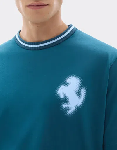 Ferrari Cotton T-shirt With Embossed Prancing Horse In Blue