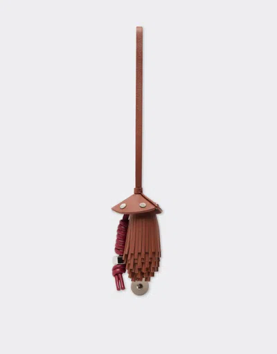 Ferrari Nappa Leather Charm With Scooby And Fringes In Brown