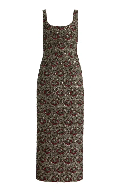 Simkhai Ravenna Gilded Jacquard Midi Dress In Ruby Multi In Multi