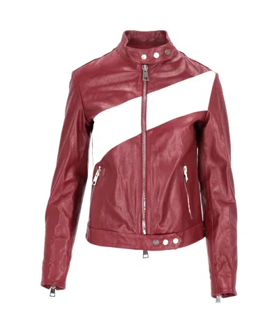 Lela Rose Zip-up Leather Jacket In Burgundy