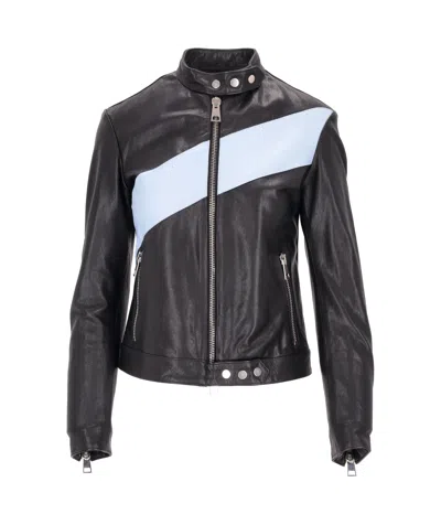 Lela Rose Colour-block Leather Biker Jacket In Black