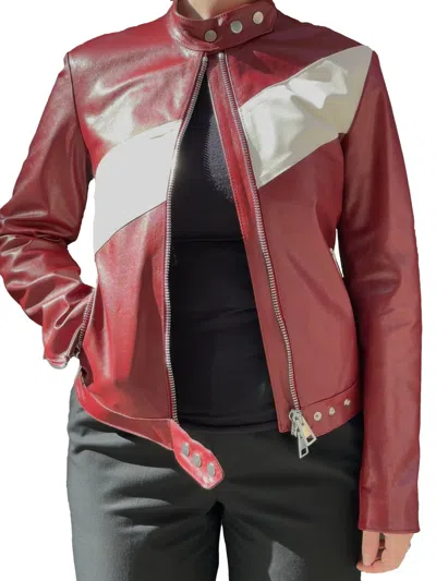 Lela Rose Zip-up Leather Jacket In Burgundy