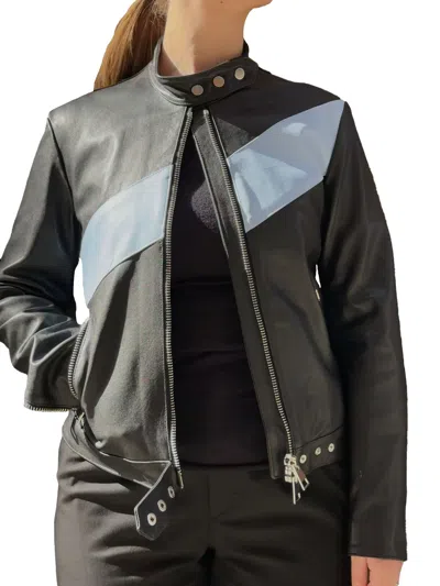 Lela Rose Colour-block Leather Biker Jacket In Black