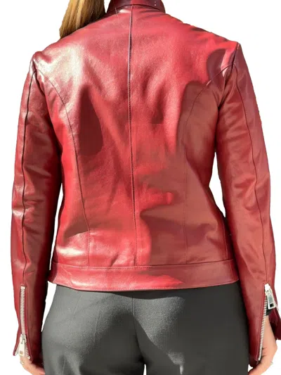 Lela Rose Zip-up Leather Jacket In Burgundy
