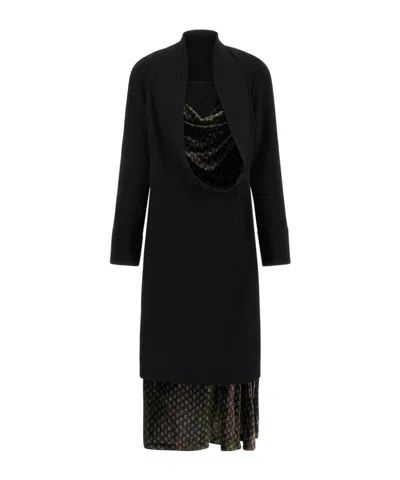 Dries Van Noten Delsey Dress Draped Neckline Long Sleeves In Black