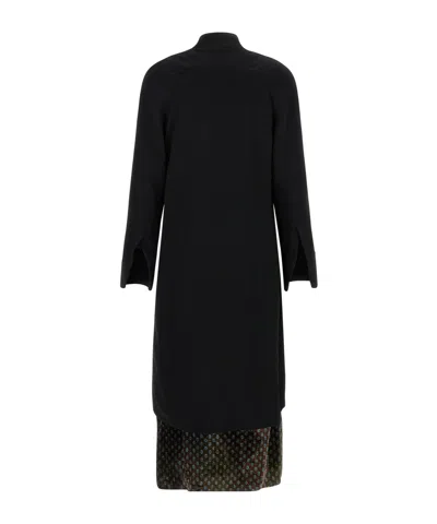 Dries Van Noten Delsey Dress Draped Neckline Long Sleeves In Black