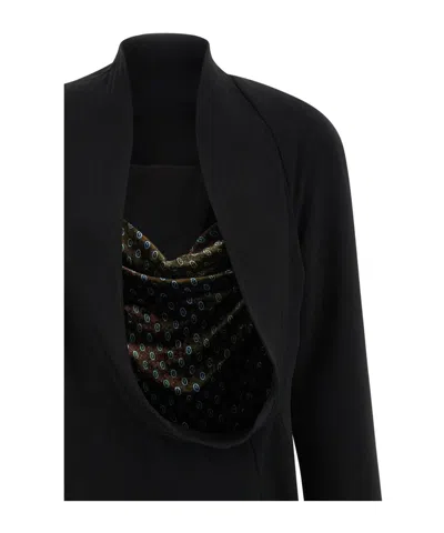 Dries Van Noten Delsey Dress Draped Neckline Long Sleeves In Black