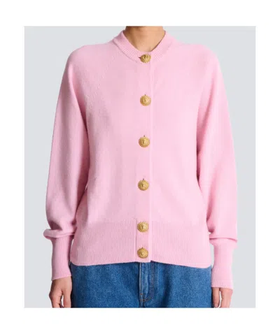 Balmain Eco-cashmere Buttoned Cardigan In Pink