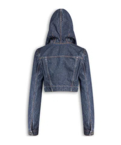 Alaïa Cropped Hooded Denim Jacket In Blue
