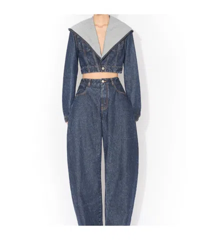 Alaïa Cropped Hooded Denim Jacket In Blue