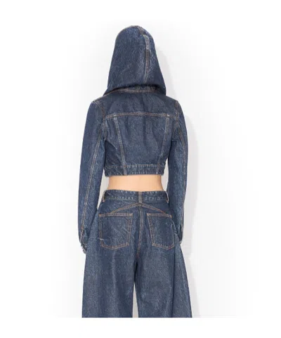Alaïa Cropped Hooded Denim Jacket In Blue