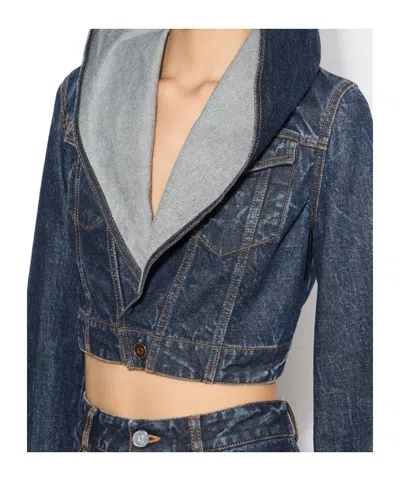 Alaïa Cropped Hooded Denim Jacket In Blue