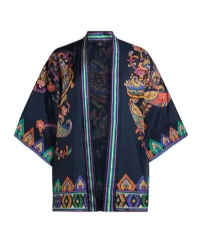 Etro Silk Twill Kesa With Placed Floral Paisley Print In Multi