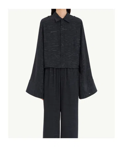 Mm6 Maison Margiela Printed Long Sleeve Shirt Button Cuffs Collar In Gray