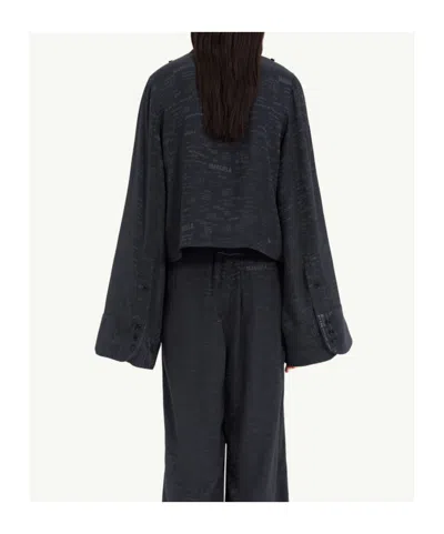 Mm6 Maison Margiela Printed Long Sleeve Shirt Button Cuffs Collar In Gray