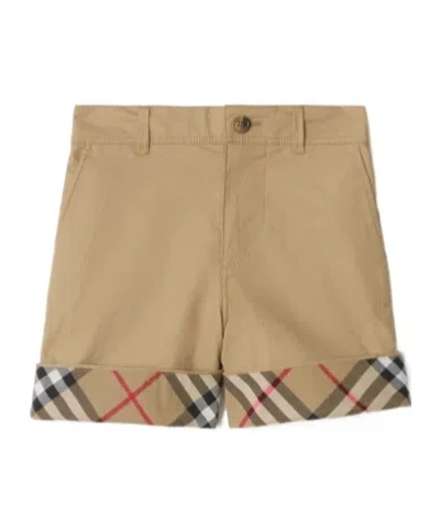 Burberry Check Turn-up Cotton Shorts In Neutral