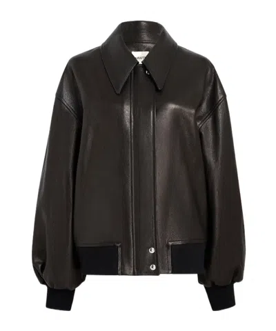 Khaite Shelman Leather Bomber Jacket In Black