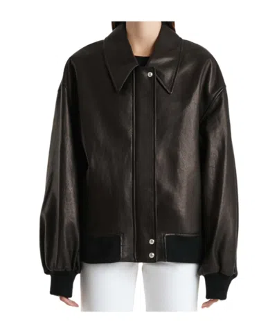 Khaite Shelman Leather Bomber Jacket In Black