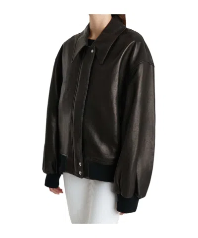 Khaite Shelman Leather Bomber Jacket In Black