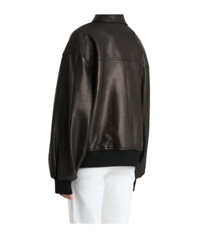 Khaite Shelman Leather Bomber Jacket In Black