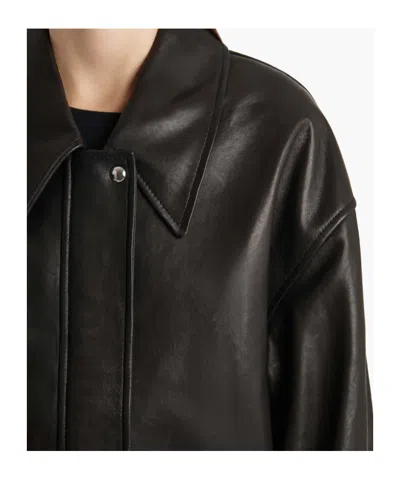 Khaite Shelman Leather Bomber Jacket In Black