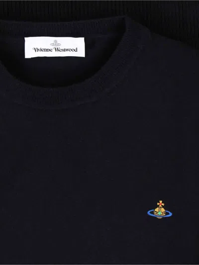 Vivienne Westwood Crewneck Sweater With Embroidered Emblem And Ribbed Details In Black