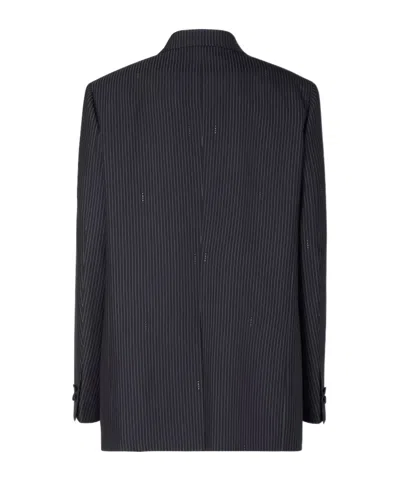 Fendi Women Blue Double-breasted Jacket With Peak Revers And Pinstripe Motif In Wool Blend Woman In Blue