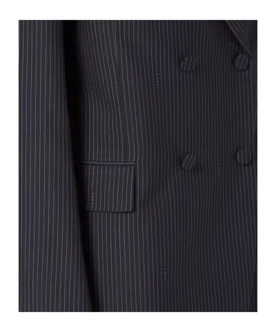 Fendi Women Blue Double-breasted Jacket With Peak Revers And Pinstripe Motif In Wool Blend Woman In Blue