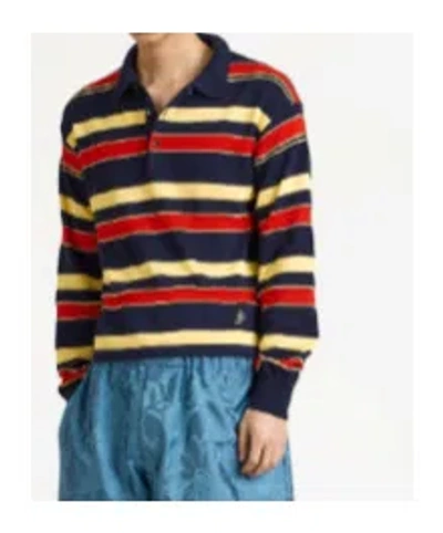 Jw Anderson Mens Knitted Striped Rugby Polo Top In Navy In Multi