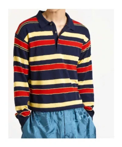 Jw Anderson Mens Knitted Striped Rugby Polo Top In Navy In Multi