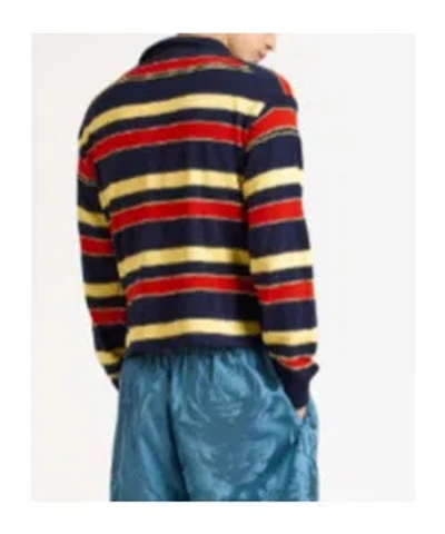 Jw Anderson Mens Knitted Striped Rugby Polo Top In Navy In Multi