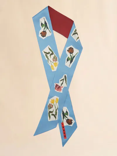 Marni Womens Fcr35 Floral Collage-print Silk Scarf In Blue