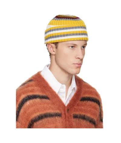 Marni Striped Ribbed Knit Hat In Yellow