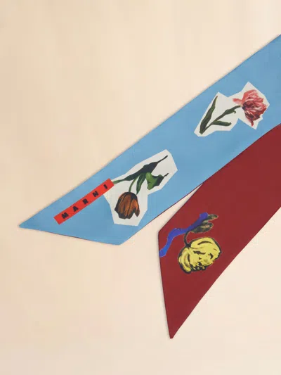 Marni Womens Fcr35 Floral Collage-print Silk Scarf In Blue