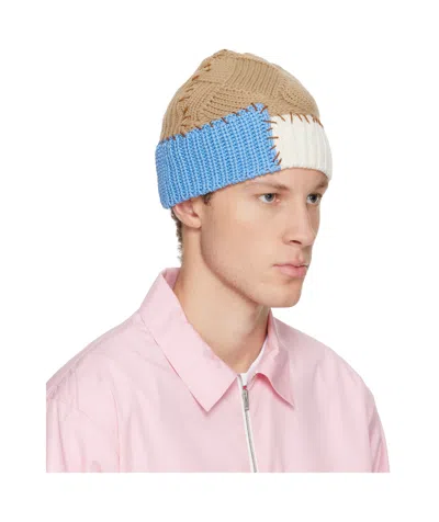 Marni Brown Wool Mixed Knit Beanie With  Mending In Brown