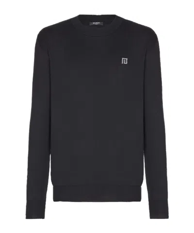 Balmain Fine Silk And Cotton Jumper In Black