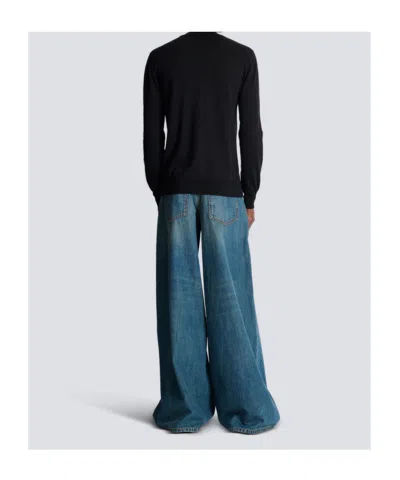 Balmain Fine Silk And Cotton Jumper In Black