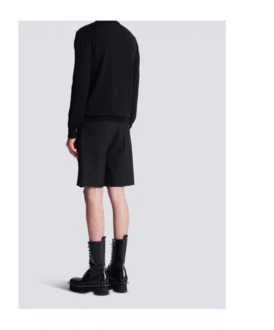 Balmain Paris Logo Intarsia Merino Wool Blend Sweater In Black